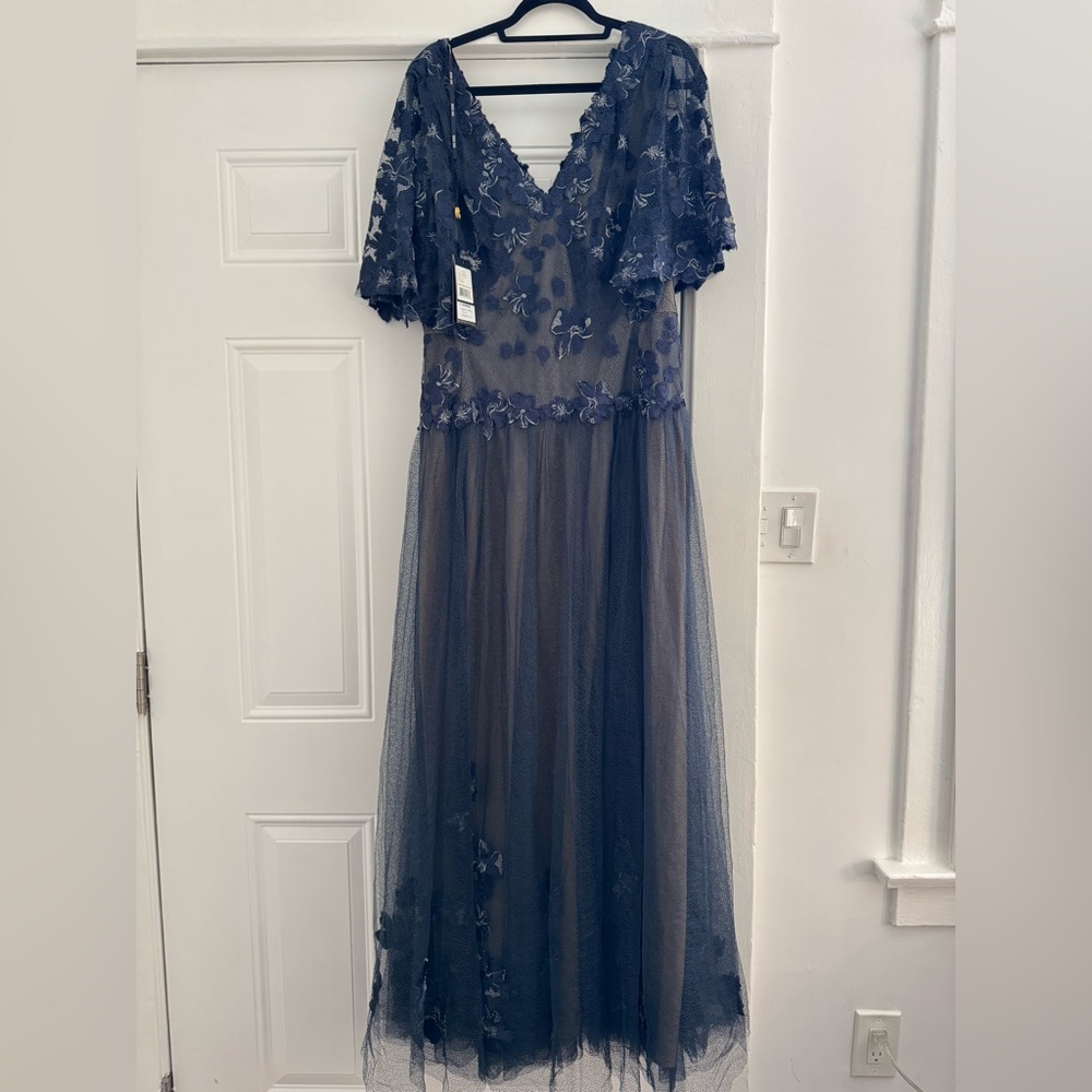 Tadashi Shoji Deep Blue Lace Maxi Dress